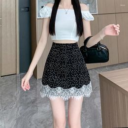 Skirts Design Inspired Lace Patchwork Polka Dot Skirt For Women's Summer High Waisted And Age Reducing Short