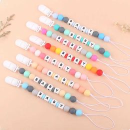 Pacifier Holders Clips# Personalized name baby pacifier clip colored silicone dummy pacifier bracket clip chain teeth toy accessories baby feeding d240521