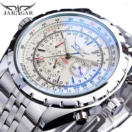 Wristwatches Jaragar Blue Glass Design Black Silver Automatic Watch Stainless Steel Date Clock Luminous Men Business Mechanical Wristwatch