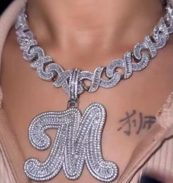 THE BLING KING BaguetteCZ Cursive Letter Pendant Initial Letter A-Z Iced Out Cubic Zirconia Charm Choker Necklace Hiphop Jewelry 240509