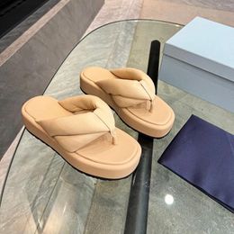 Slippers Spring Summer Women Fashion Genuine Leather Platform Sewing Flat Flip Flops Runway Round Toe Slides Sandals