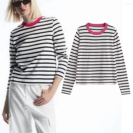 Women's T Shirts Withered Autumn Basic Stripe Long Sleeve T-shirt Fashion Cotton Blend Round Neck Ladies