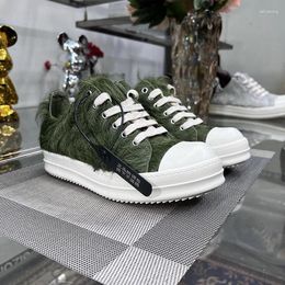 Casual Shoes Genuine Leather Army Green Horse Hair Men's Low Top Summer 2024 Thick Sole Lace Up Women Luxury Sports Sneakers