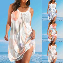 Casual Dresses Women's Beach Dress Cover Up Vacation Summer Backless Sleeveless Printed Sun