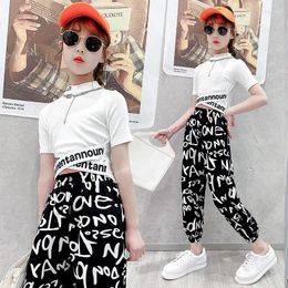 Clothing Sets Girls Clothes Jazz Tracksuit Summer Dancing Kids Hip Hop Letter T Shirt Loose Pant 6 7 8 9 10 12 13 14 Years Children