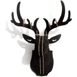 Elk Deer Head Wall Decor DIY 3D Puzzle Antler Sculpture Ornament Art for Living Room Office Bar Party Decoration 240521