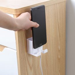 TV Air Remote Control Holder Wall-mounted Storage Box Mobile Phone Charging Stand With Plug Hook Storage Organiser For Home Desk