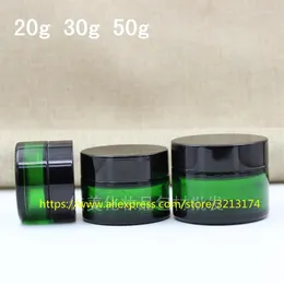 Storage Bottles 20g 30g 50g Green Glass Jar With Black Aluminium Lid Cosmetic Eye Cream Can Mask Pot Facial Lotion Package Container