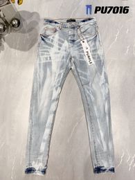 Mäns designer rippade cyklisten smala raka magra byxor - trendsida sanna stack mode jeans, vintage -inspirerat lila märke denim för en djärv, snygg look