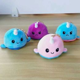 Stuffed Plush Animals Hot Nice 1pc 10cm Narwhal Plush Toy Lovely Whale Doll Pendant Soft Stuffed Colourful Fish Whale With Horn Keychain Christmas Gift Q240521