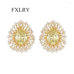 Stud Earrings FXLRY S925 Silver Needle French Court Elegant Superflash Zircon Fireworks For Women Party Jewellery