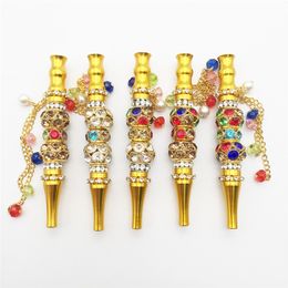 Arab Hookah Suction Nozzle High-end Metal Suction Nozzle Manual Inset Full Diamond Pipe Gold Colour Vintage Pipe