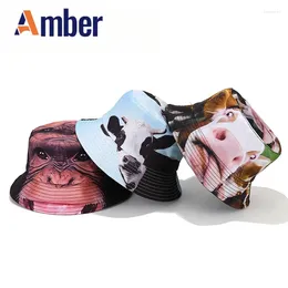 Berets Amber Funny Animal Pattern Bucket Hat Cute Printing Fisherman Hats Location Reversible Panama Cap For Men Women Summer Sunshade