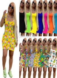 Summer Women Cartoon Print Dresses Plus Size Sexy Mini Skirts Sleeveless Bodycon Dress Fashion High Quality Skinny Clubwear Casual7115822