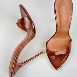 2024 Mulheres senhoras genuínas couro real pvc saltos altos sandálias sapatos de vestido bombas de chinelos de verão casual peep-toe aberta de festa figura transparente tamanho 34-47