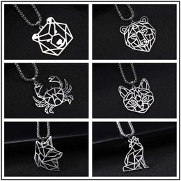 Stainless Steel Animal Pendant Necklace Wolf Dog Cat Bear Lion Ericius Crab Shrimp Long Box Chain Men Necklaces Jewelry