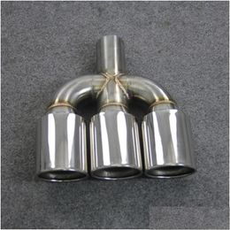 Exhaust Pipe 1 Piece Parts Accessories Three-Out Outlet 76 89Mm Car Styling 304 Stainless Steel Muffler Tip Nozzles Drop Delivery Mo Dhr7A