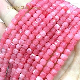 Loose Gemstones 5x5MM Faceted Cube Imitate Rhodochrosite Chalcedony Natural Stone Spacer Beads For Jewellery Making Diy Bracelet Accessories