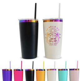 20oz Rainbow Base mugs Powder Coated Tumbler Stainless Steel Tumbler Beer Coffee Mugs with Lid Electroplated cup ZZ