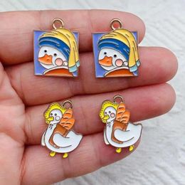 Charms 10pcs Cute Duck Charm For Jewelry Making Enamel Necklace Pendant Diy Supplies Bracelet Phone Craft Accessories Gold Plated