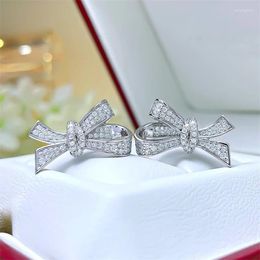 Stud Earrings Huitan Silver Colour Bow For Women Full Bling Iced Out Cubic Zirconia Ear Accessories Wedding Party Trendy Jewellery