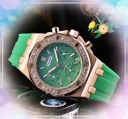 Hip Hop diamonds ring watch women's quartz Movement clock business casual cool Colourful rubber strap calendar 3 eyes designer watches Feature Christmas Gifts