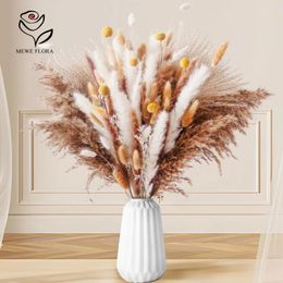 96pcs Pampas Dried Flowers Bunny Tails Grass Bouquet Wedding Party Decor Artificial Flower Reeds Pampa Boho Home Vase Decoration 240520