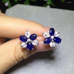 Stud Earrings Earring Sapphire 4 6mm 6pcs Gems Natural And Real Blue 925 Sterling Silver