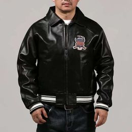 2024 AVIREX black lapel leather jacket casual sports flight suit, 1975 United States 66bb