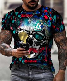 Abstract skull pattern 3D printed Tshirt visual impact party shirt punk gothic round neck highquality American muscle style shor6452526