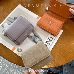 Custom Initials Women Short Wallet Folded Genuine Leather Coin Purse Card Holder Fashion Colours Luxury Personalise Money Bag 240521