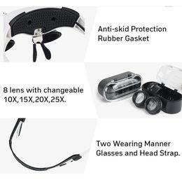 Magnifying Glass 10x Lens Led Glasses Illuminated Magnifier 10x 15x Magnifying Glass With Light Repair Tools With 8 Lens 20x 25x