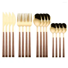 Dinnerware Sets 16pcs Stainless Steel Plastics Clamp Handle Cutlery Set Western Tableware Knife Fork Tea Spoon Silverware