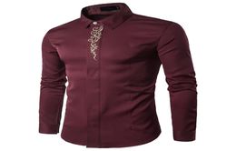 Mens Dress Shirts Embroidery Flowers Designer Wedding Shirt Slim Fit Men Fashion Long Sleeve Casual Male Clothing9851522