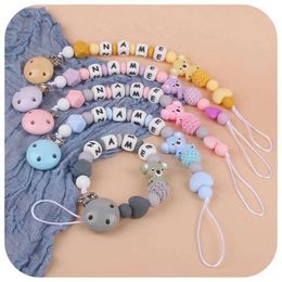Pacifier Holders Clips# 1-2 baby pacifier clip chains with Personalised names cartoon koala silicone teeth dummy braces for newborn teeth toys d240521