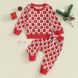 Clothing Sets RWYBEYW Toddler Baby Boy Christmas Outfit Long Sleeve Checkerboard Ghost Sweatshirt Top Jogger Pants 2Pcs Fall Winter Clothes