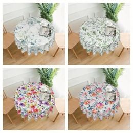 Table Cloth 1PC Spring Summer Floral Round Tablecloth 60 Inch Style Flower Clothes Multicolor Rustic Reusable Circle Co