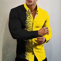 Men's Dress Shirts 2024 T-shirt Suit Button Shirt Half Splicing Trend Geometric Flower Clear Pattern Soft And Comfortable Clothing