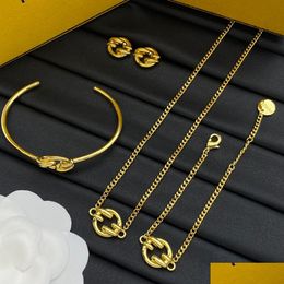 Bracelet Earrings Necklace Brand Luxury Charm Womens Pendant Designer Stainless Steel Design Gifts Jewellery Set Party Drop Delivery Set Otnpe