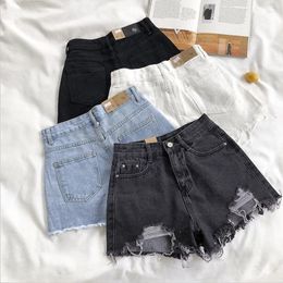 Women's Shorts Korean Denim Holes For Women Fashion High WaistWide Leg Short Jeans Female Designer Casual Street 2024