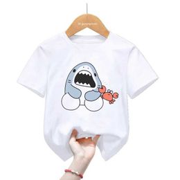 T-shirts Fashion Samezu Crab Cartoon Print Tshirt Girls/Boys Funny Kids Clothes Harajuku Kawaii ChildrenS Clothing Summer Tops T-Shirt Y240521