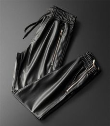 Thoshine Brand Men Leather Pants Superior Quality Elastic Waist Jogger Pants Zipper Pockets Faux Leather Trousers Pencil Pants 2017774887