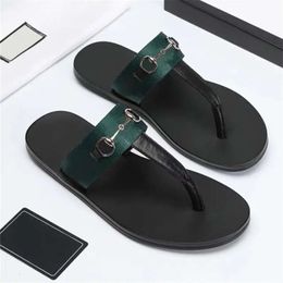 Black 2024 Summers Soft Leather Mules Bees Slide Slippery Flat Chain Wide T-bar Casual Outdoor Beach Slip S 2b9