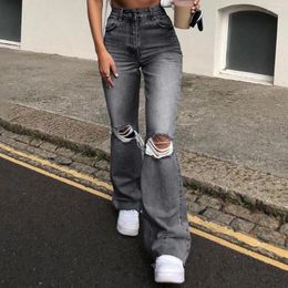 Women's Jeans Hip Hop Breathable Stem-pipe Fashionable Summer Bell-bottoms Elastic Denim Pants Hollow Out Trousers