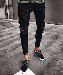 2018 new Fashion Men Ripped Skinny Jeans Destroyed Frayed Slim Fit Denim Pant casual men slim hole Zipper balck jeans pants5699410