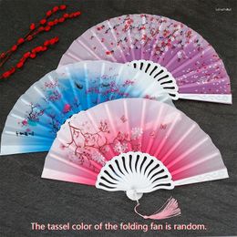 Decorative Figurines Women Printed Folding Fan With Tassels Plastic Wave Fanbone Chinese Style Antique Hand Held Summer Lightweight Dance