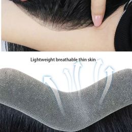 Men Toupee Thin Skin PU V Loop Front Hair Replacement Systems 6 Inches Remy Human HairPiece Men Wigs 1B Colour V Frontal Toupee