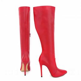 Boots 2024 Winter Over The Knee Women Boots Leather Sexy High Heels Slip on Shoes Pointed Toe Woman Long Size 35-42 H240521