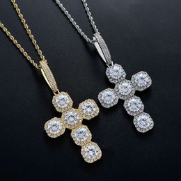 Pendant Necklaces New Full Zircon Large Cross 87mm Solid Pendant Hiphop Personalized Trendy Hip Hop Necklace 6g1z