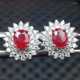 Stud Earrings Natural Real Ruby Earring Small Luxury Style 925 Sterling Silver 0.5ct 2pcs Gemstone Fine Jewelry X24171S